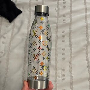 Louis Vuitton Inspired Multicolor Iridescent Monogram WaterBottle Silver Accents